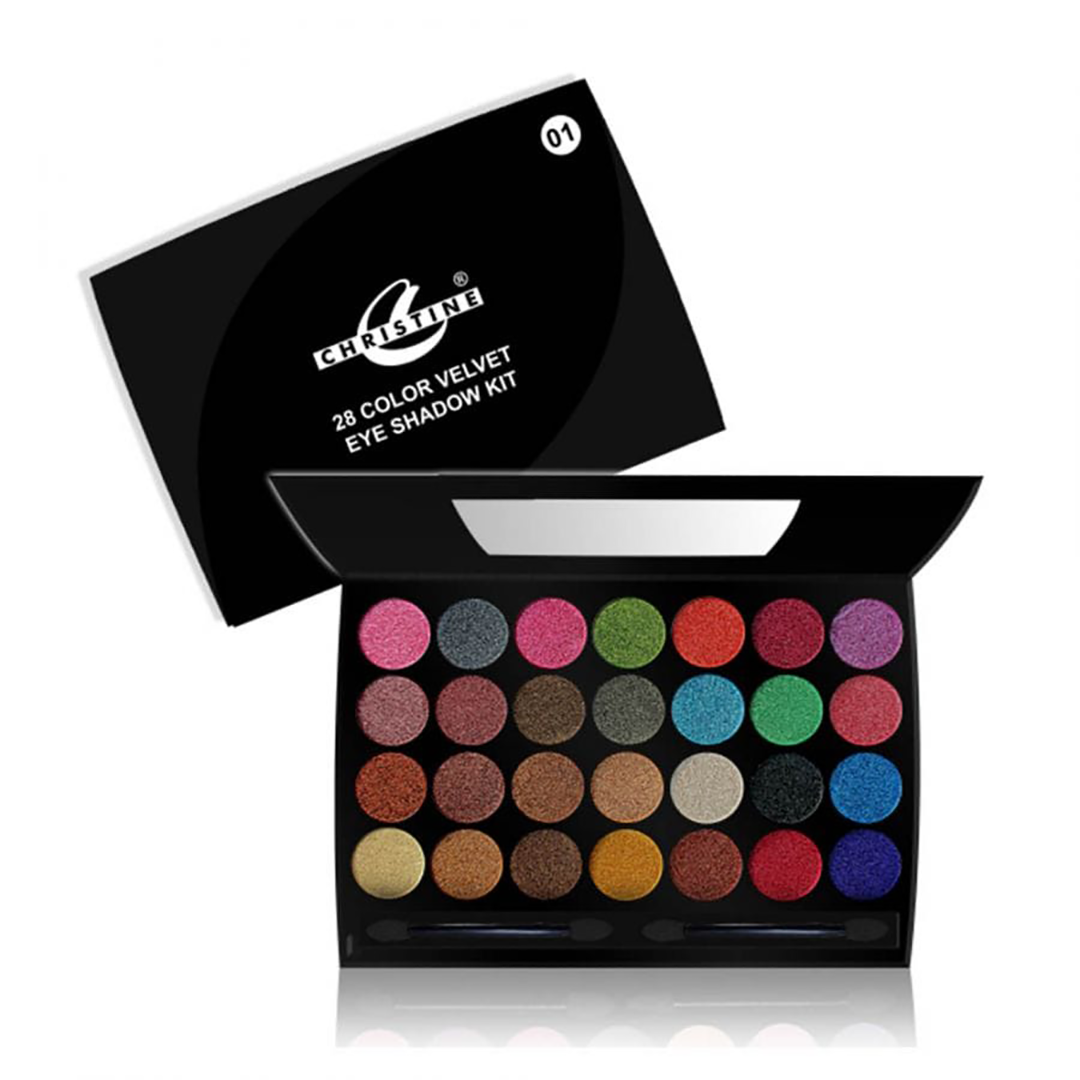 Christine 28 Colors Velvet Eyeshadow Shade 01 - FlyingCart.pk