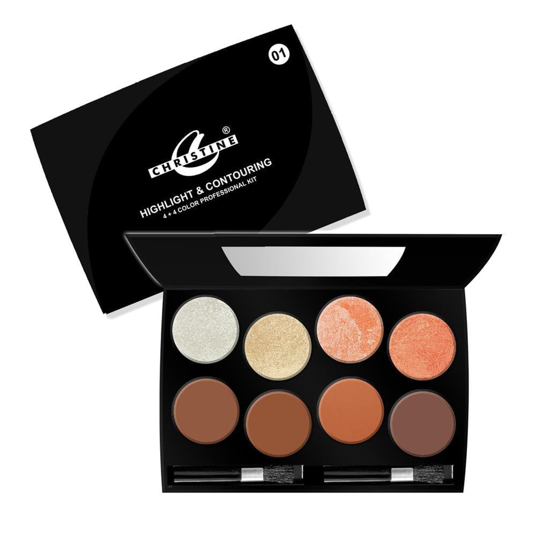 Christine Highlighter & Contouring 4+4 Color Kit Shade 01 - FlyingCart.pk