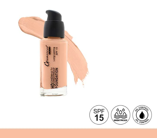 Foundation bottle with a swatch on a white background